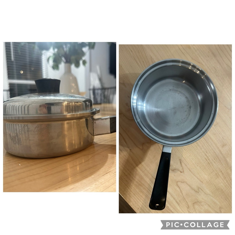 Vtg Lot Lustre Craft 2 Quart And 1 qt 3 Ply Saucepan Pot With 1 Lid